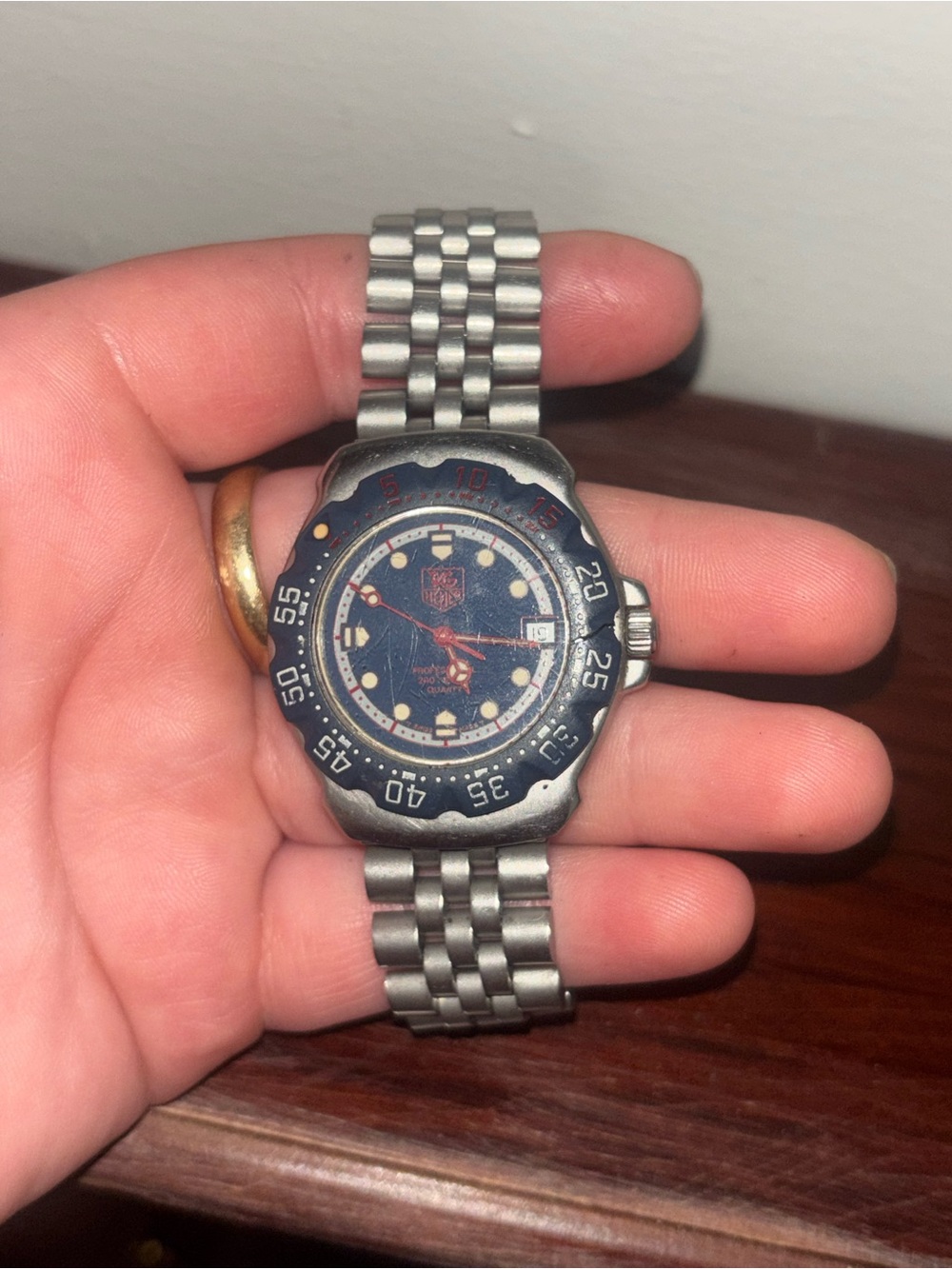 Tag Heuer Silver Stainless Steel Watch with Blue Dial